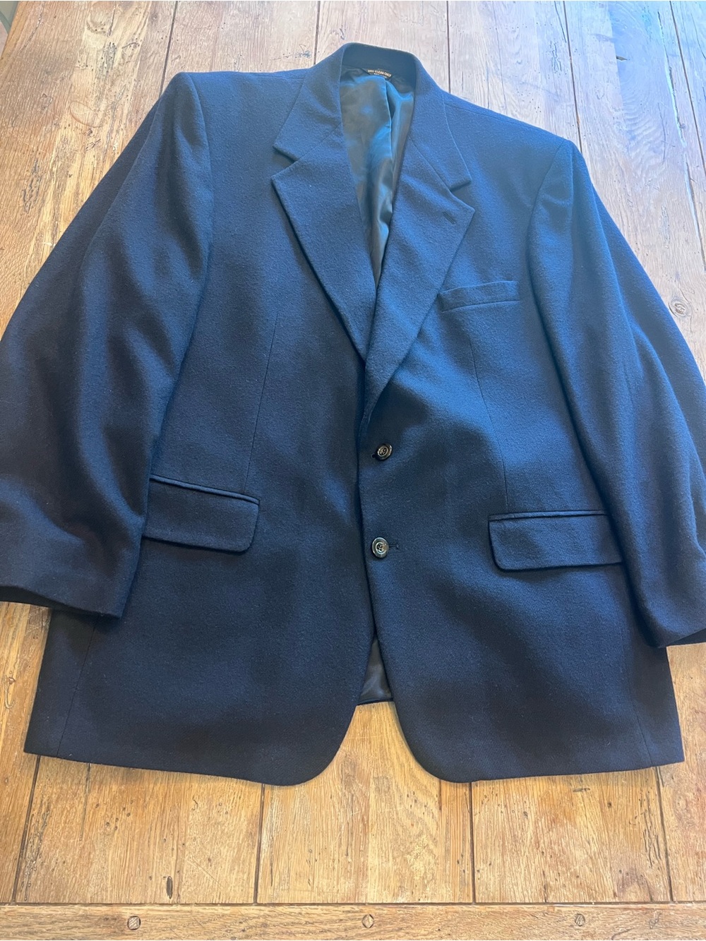 100% Cashmere Navy Twill Bill Blass Blazer 42R Regular Fit 2-Button Notch Lapel